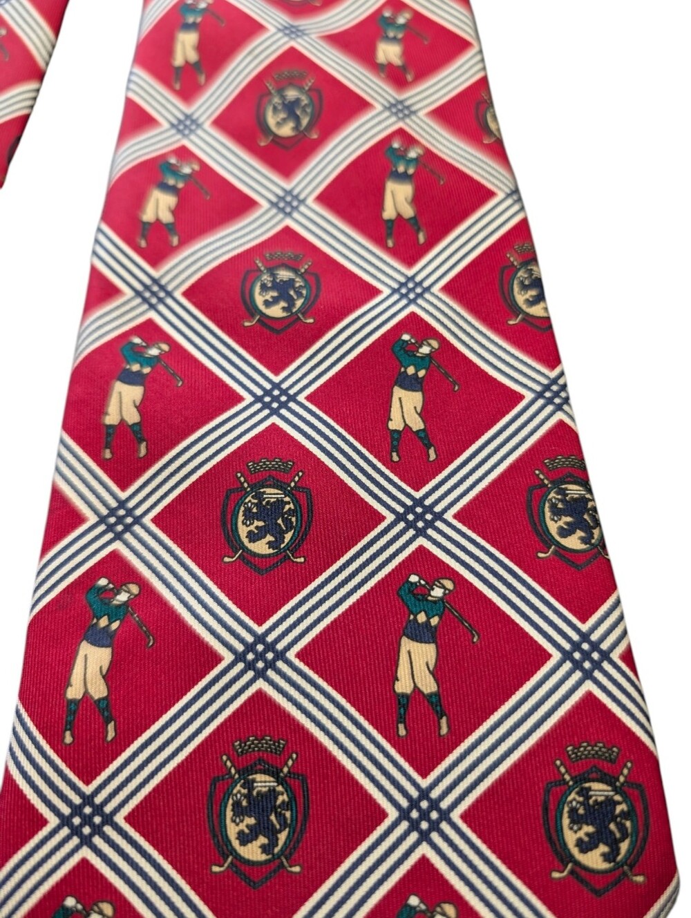 Vintage Tommy Hilfiger Silk Red Golf Motif Diamond Pattern Tie.